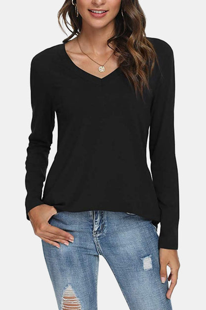 V-Neck Long Sleeve T-Shirt-Jewearrings