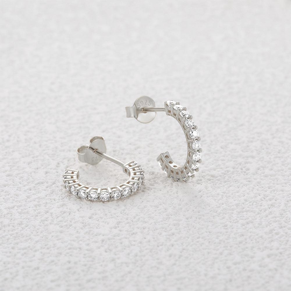 S925 Sterling Silver Stud Earrings Fashion C- Shaped Stud-Jewearrings