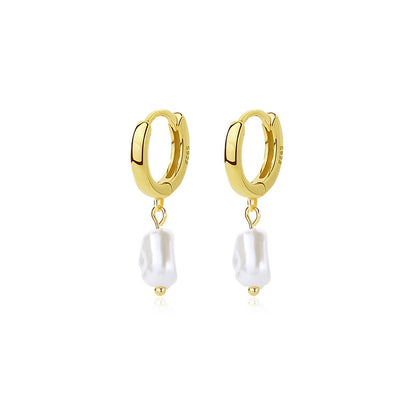 Women's Fashion Temperamental Sterling Silver Vintage Shaped Pearl Earrings-Jewearrings