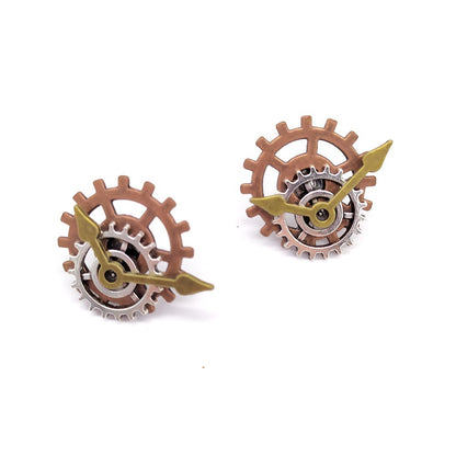 Retro Industrial Era Steampunk Mix And Match Gear Pointer Stud Earrings-Jewearrings