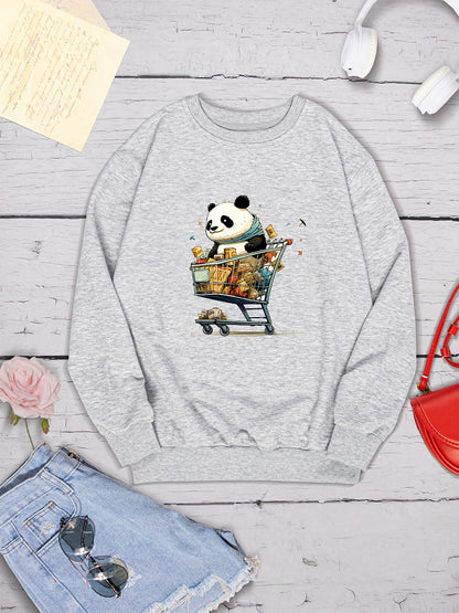 Panda Round Neck Dropped Shoulder Sweatshirt-Jewearrings