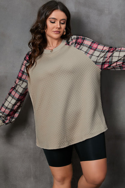 Plus Size Plaid Round Neck Long Sleeve Sweatshirt-Jewearrings