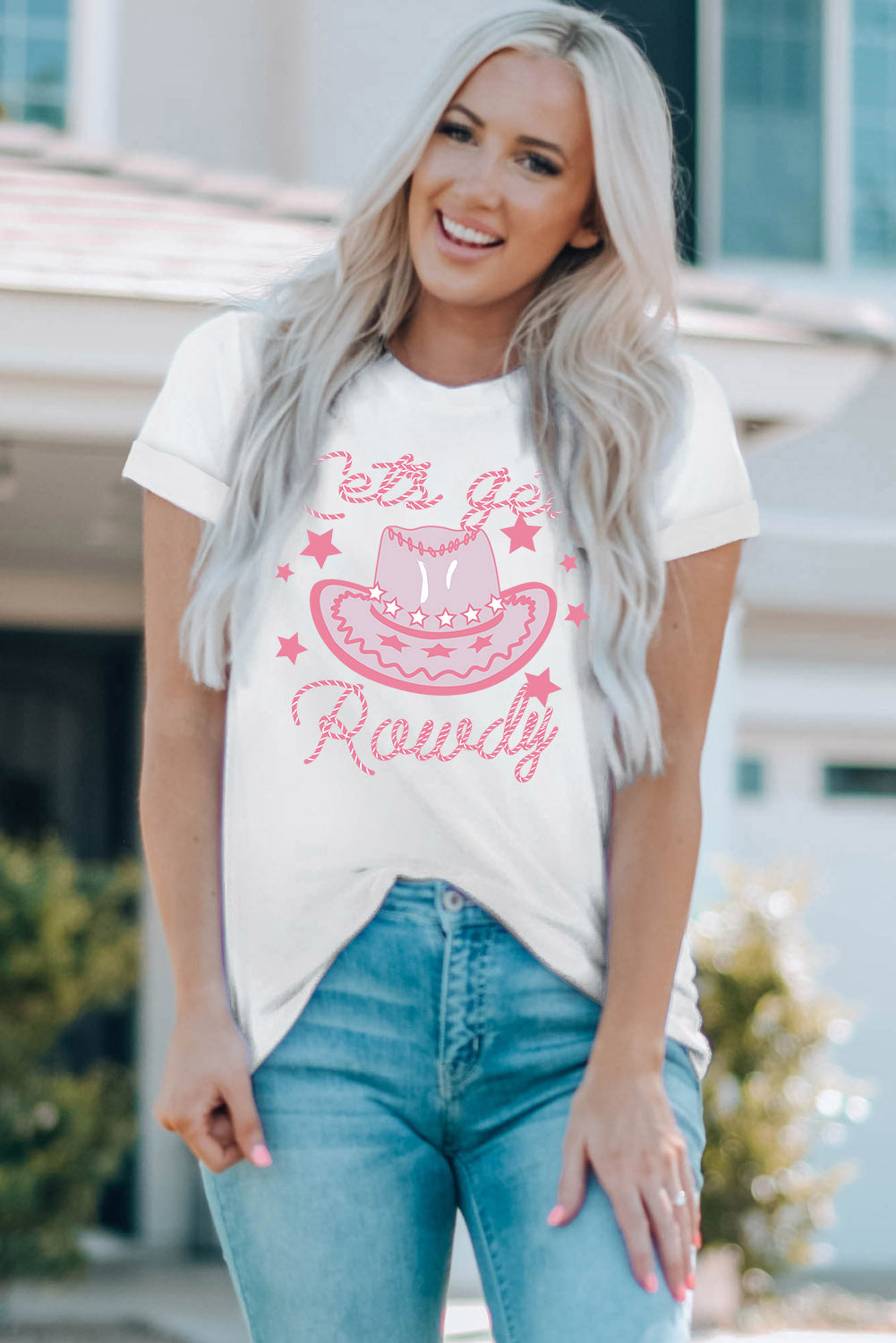 Cowboy Hat Graphic Round Neck Tee-Jewearrings