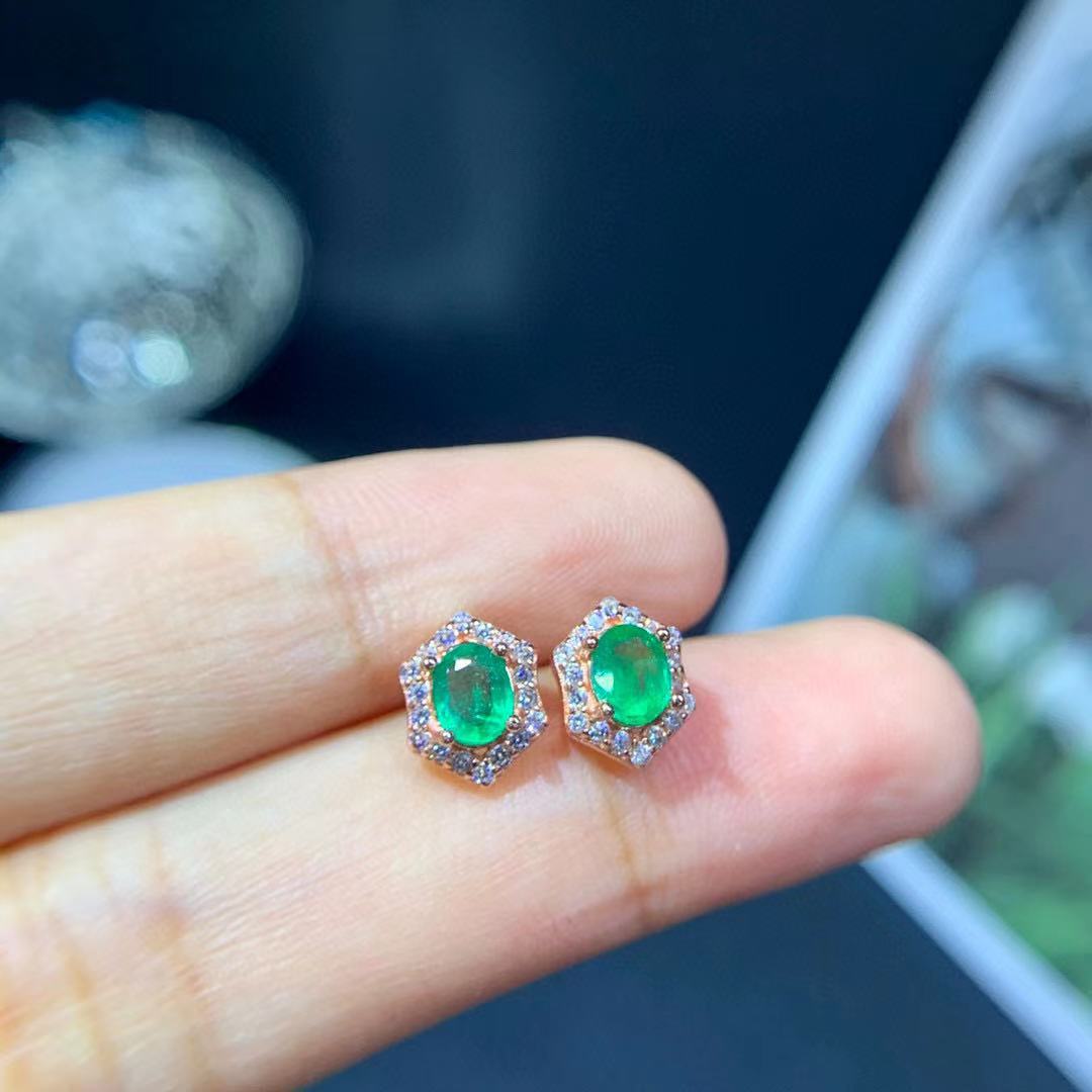 Natural Emerald Stud Earrings For Women Colored Gems Jewelry 925 Silver-Jewearrings