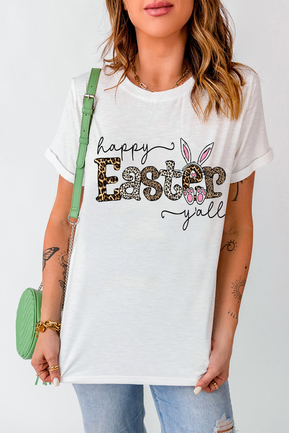 HAPPY EASTER Y'ALL Graphic Round Neck Tee-Jewearrings