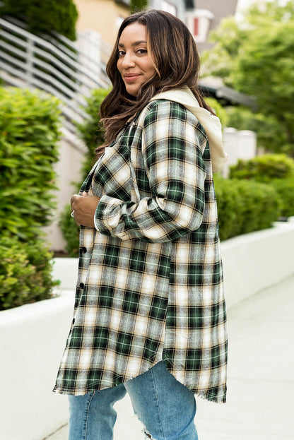 Plus Size Plaid Curved Hem Button Front Shirt-Jewearrings