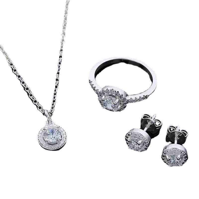 Zircon Silver Accessories Necklace Ring Earrings Suit-Jewearrings