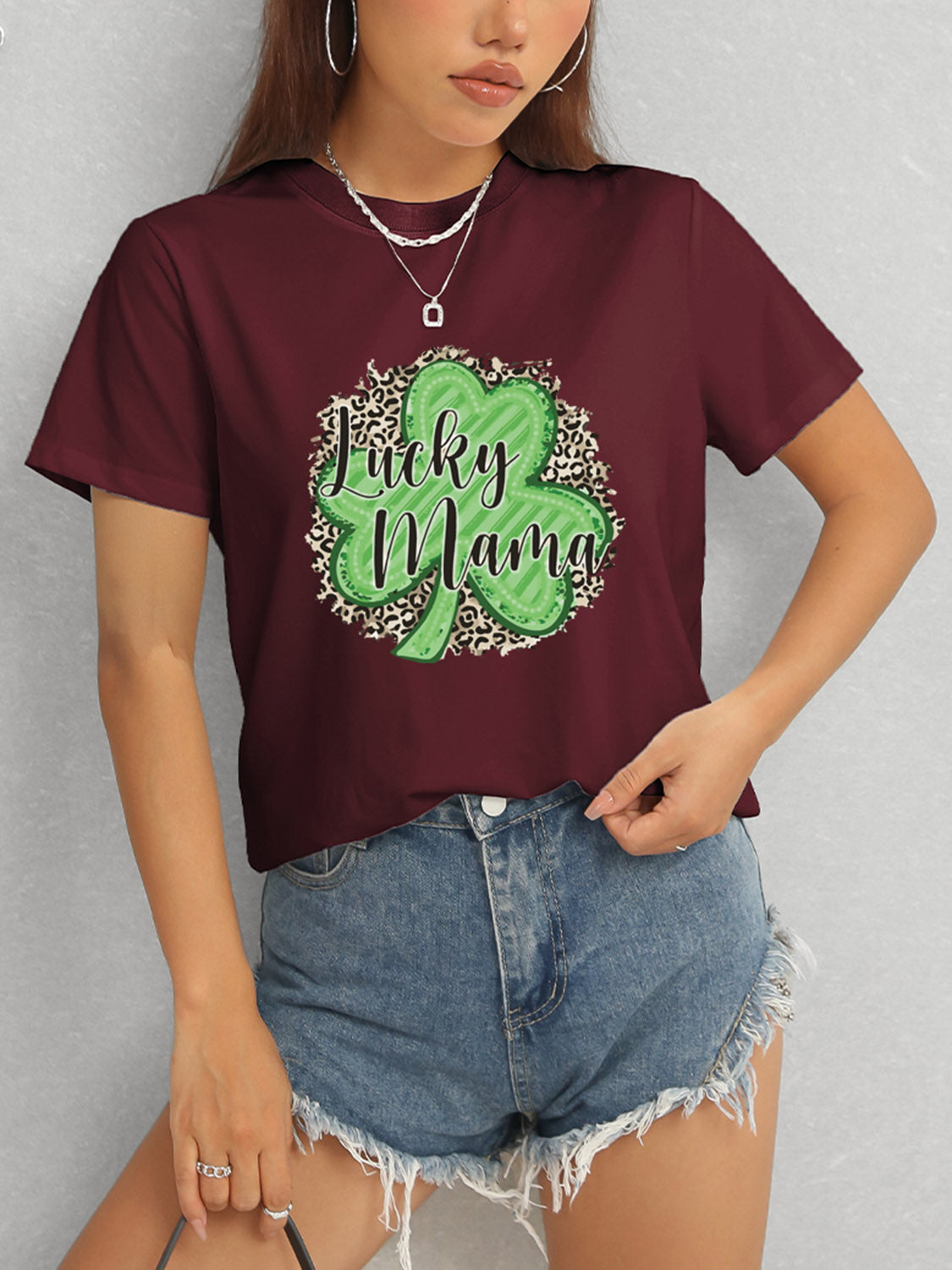 LUCKY MAMA Round Neck T-Shirt-Jewearrings