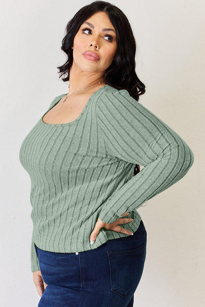 Basic Bae Full Size Ribbed Long Sleeve T-Shirt-Jewearrings