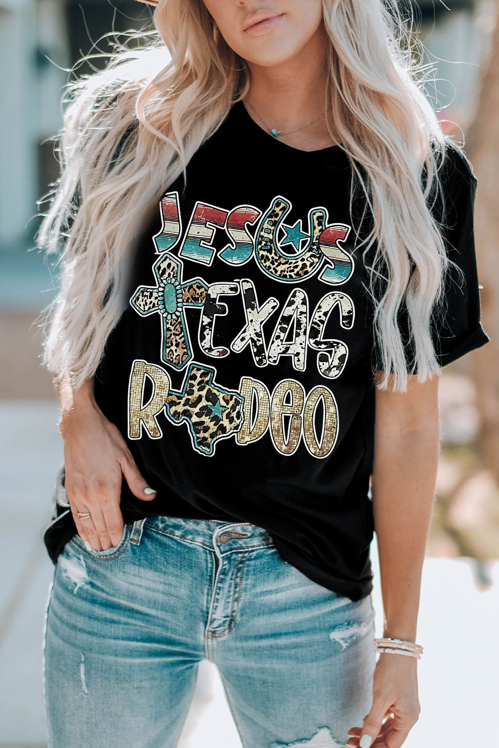 Letter Graphic Round Neck Tee Shirt-Jewearrings