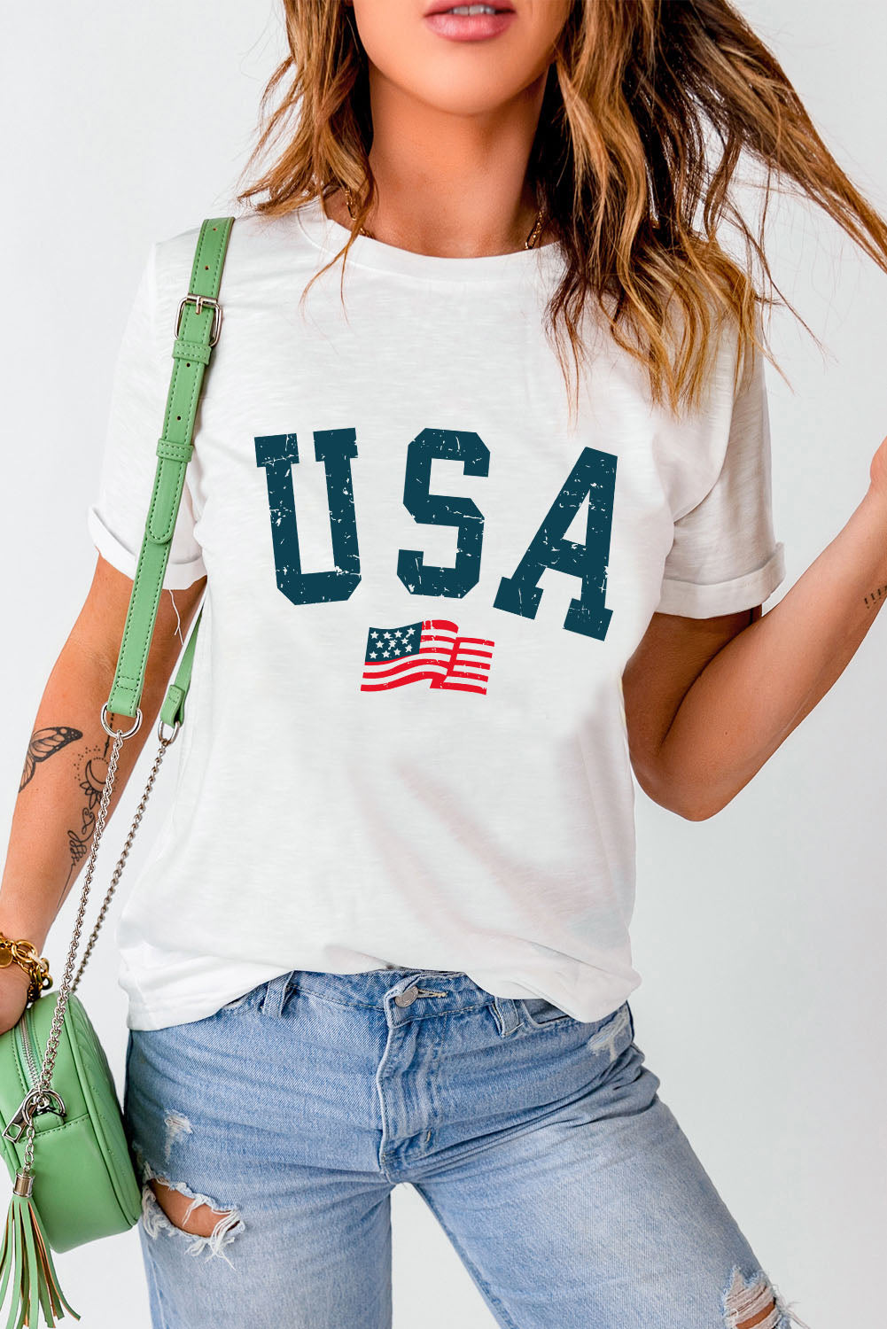 USA Round Neck Short Sleeve T-Shirt-Jewearrings