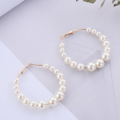 Pearl Circle Exaggerated Large Circle Earrings-Jewearrings