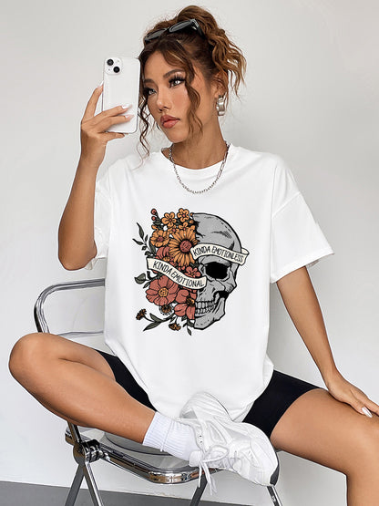 Round Neck Short Sleeve Graphic T-Shirt-Jewearrings