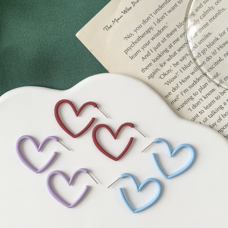 Women's Heart Painted Silver Stud Earrings-Jewearrings