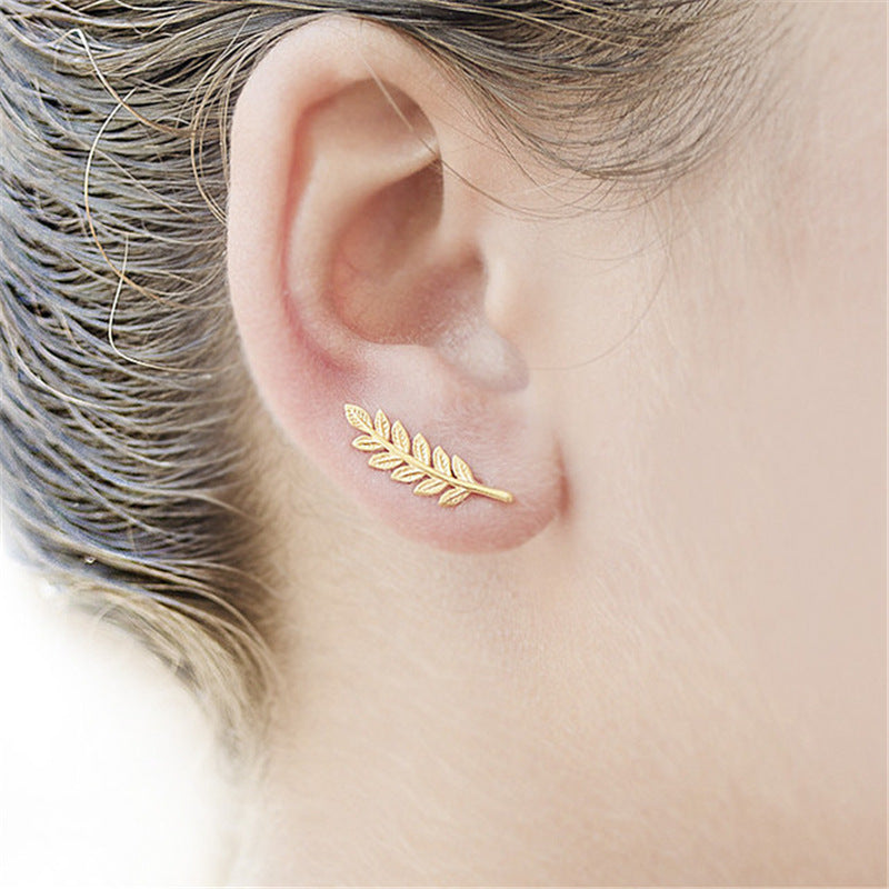 Simple Tree Leaf Alloy U-shaped Ear Clip Earrings-Jewearrings