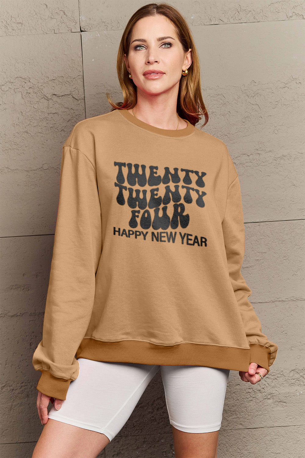 Simply Love Full Size TWENTY TWENTY FOUR HAPPY NEW YEAR Dropped Shoulder Sweatshirt-Jewearrings