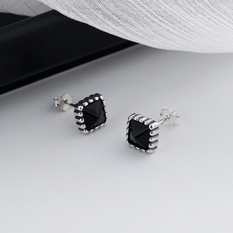 Simple And Small Black Zircon Earrings In Sterling Silver-Jewearrings