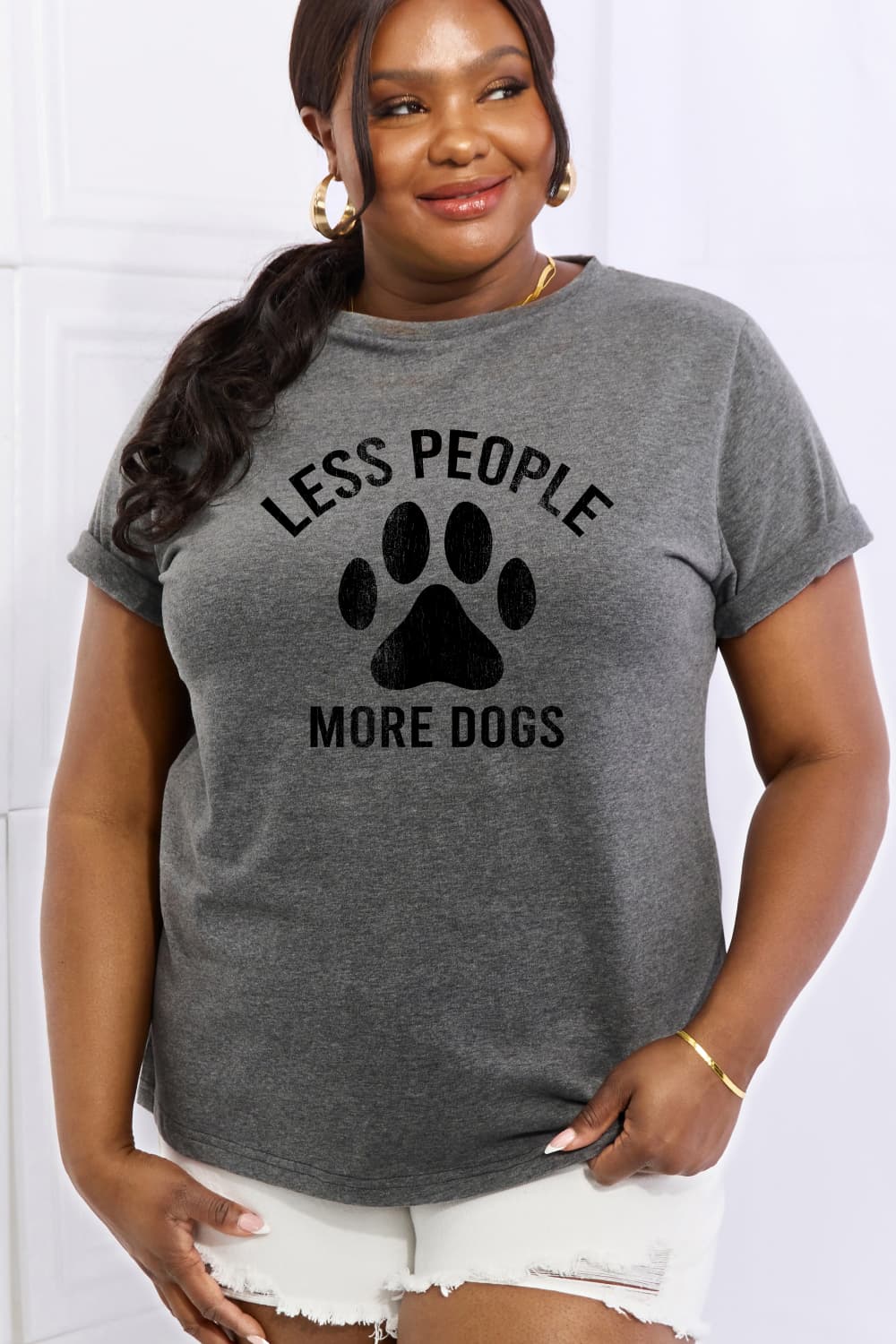 Simply Love Full Size LESS PEOPLE MORE DOGS Graphic Cotton Tee-Jewearrings