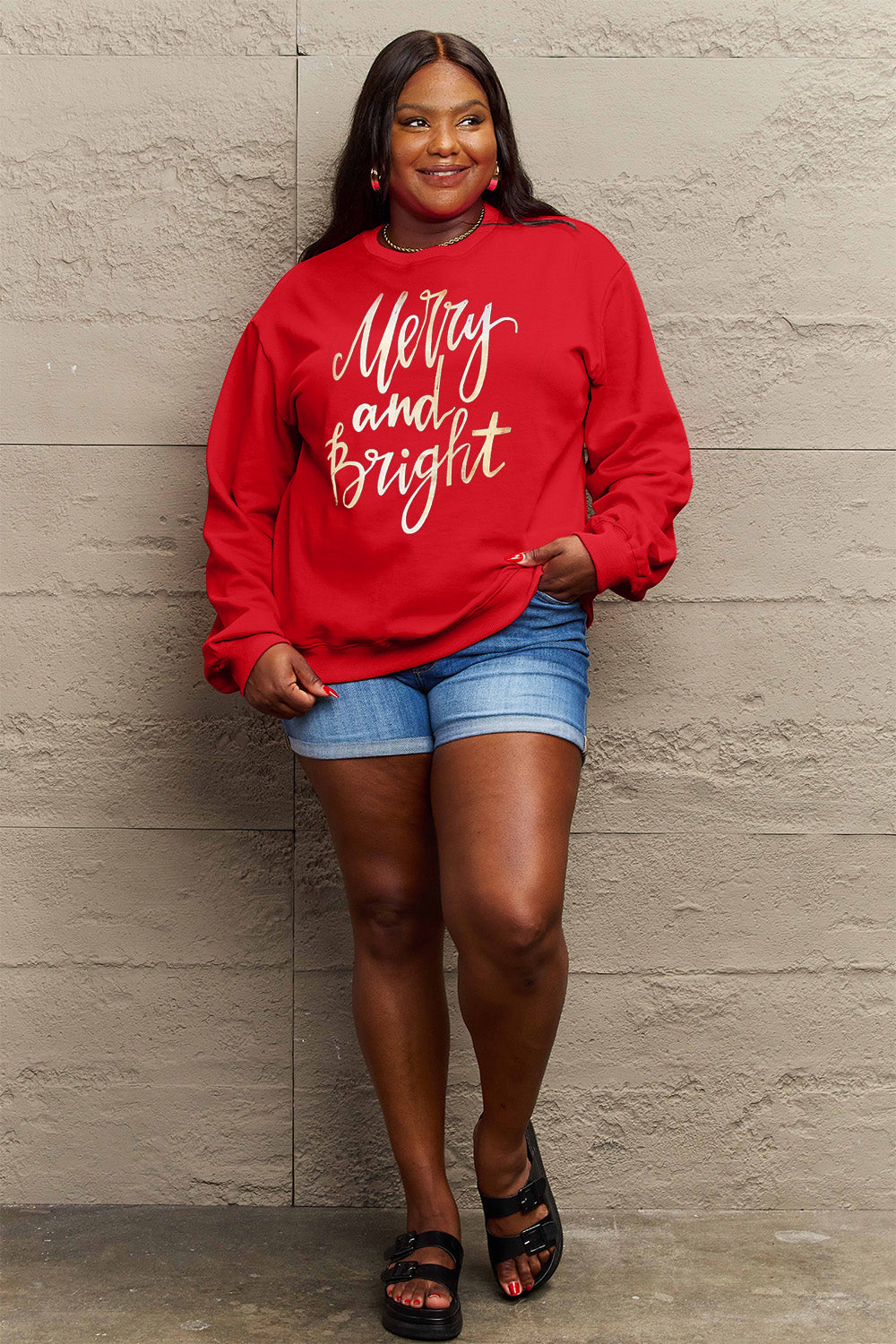 Simply Love Full Size MERRY AND BRIGHT Graphic Sweatshirt-Jewearrings