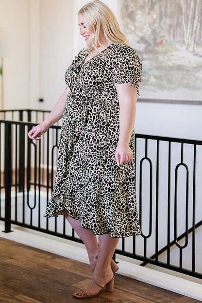 Plus Size Leopard Print Ruffled Midi Dress-Jewearrings