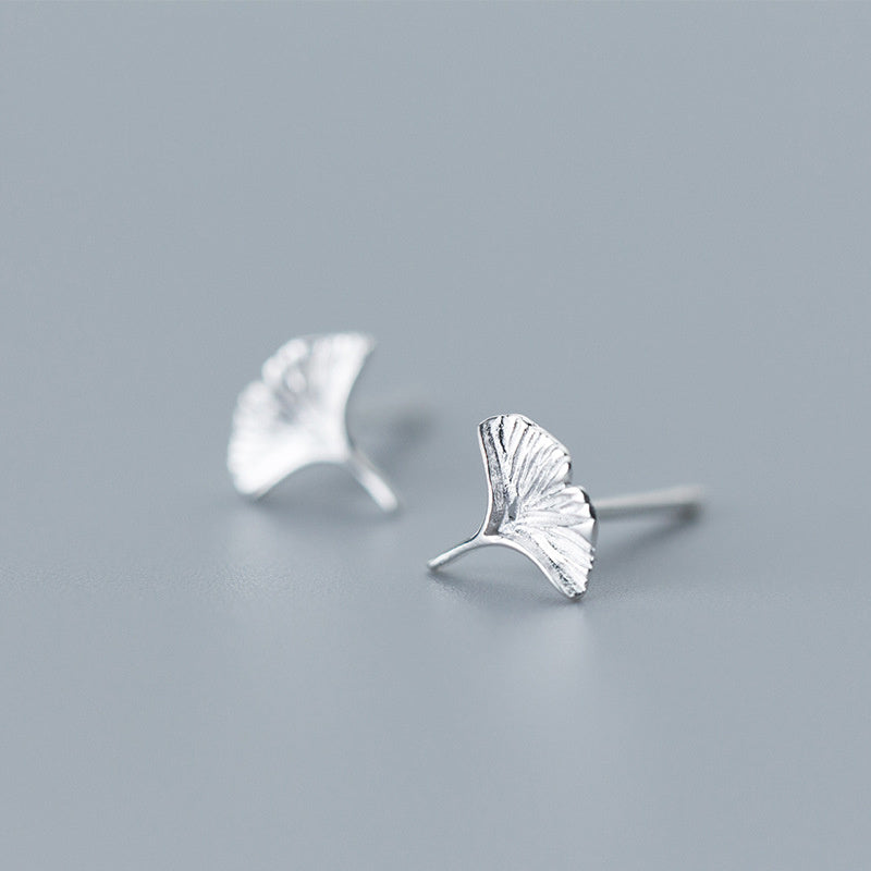 Women's Simple Ginkgo Leaf Art Silver Earrings-Jewearrings