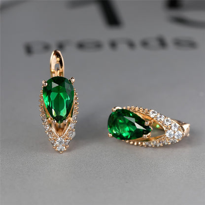 Drop Shaped Emerald Zircon Wedding Earrings-Jewearrings