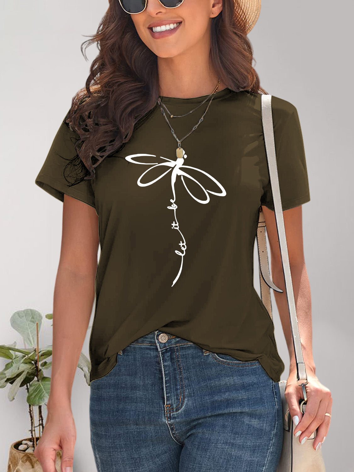 Dragonfly Graphic Round Neck Short Sleeve T-Shirt-Jewearrings