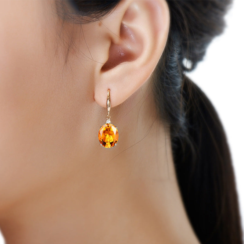 Yellow Gold Oval Earrings Citrine Pendant Set-Jewearrings