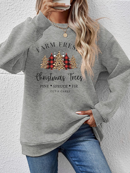 Graphic Round Neck Long Sleeve Sweatshirt-Jewearrings