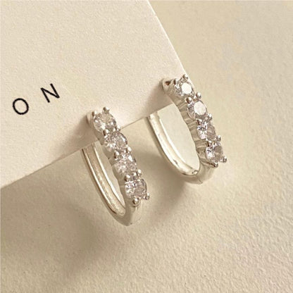 Women's Simple Sterling Silver Zircon Stud Earrings-Jewearrings