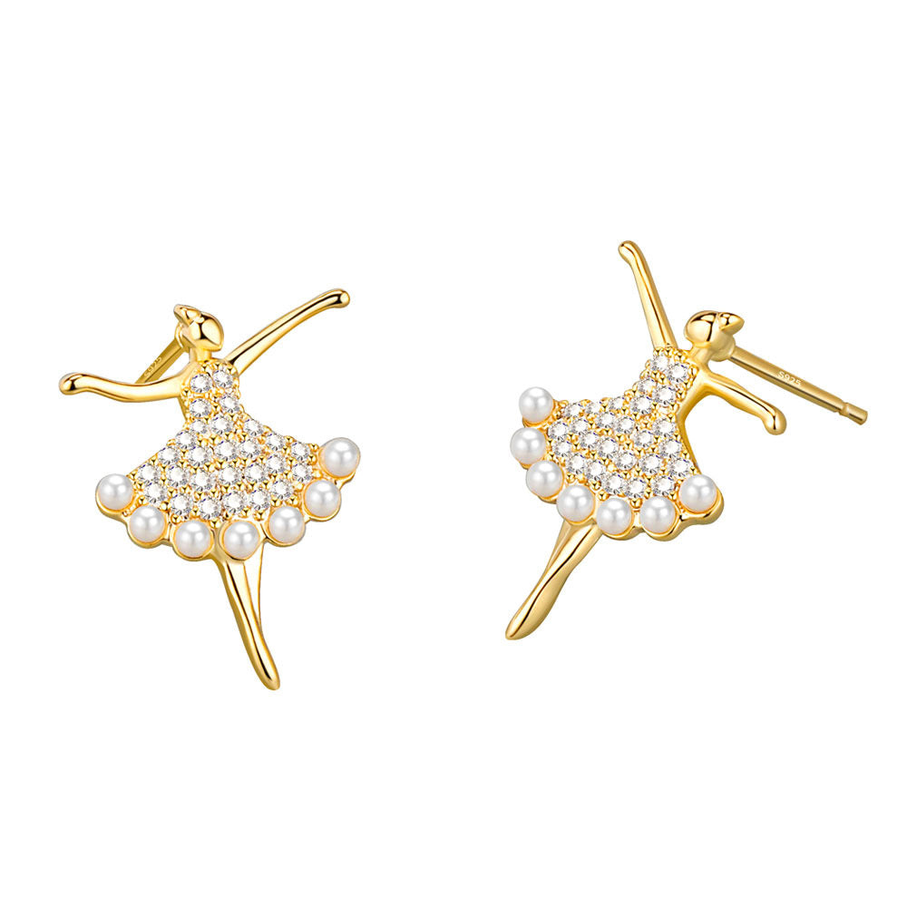 Women's Sterling Silver Needle Dancing Zircon Stud Earrings-Jewearrings