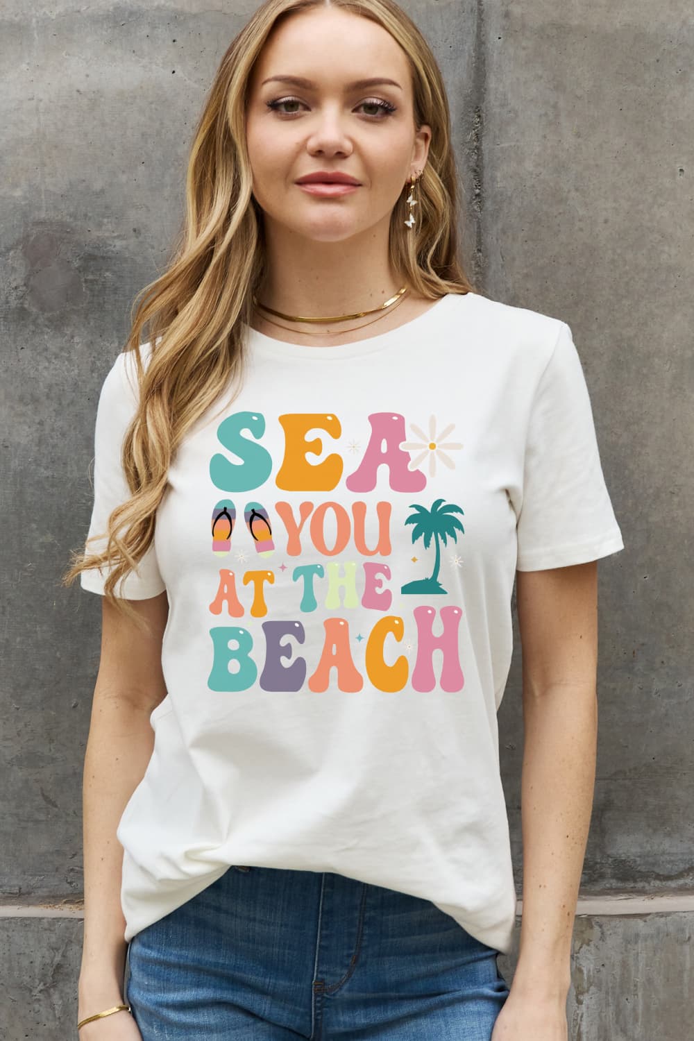 Simply Love Full Size SEA YOU AT THE BEACH Graphic Cotton Tee-Jewearrings