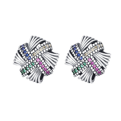 Temperament Wild Sterling Silver Weave Vintage Colorful Crystals Stud Earrings-Jewearrings