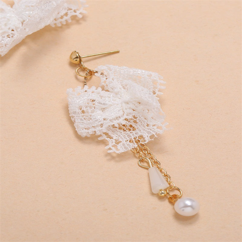 Japanese And Korean Lace Bow Tassel Sweet Earrings-Jewearrings