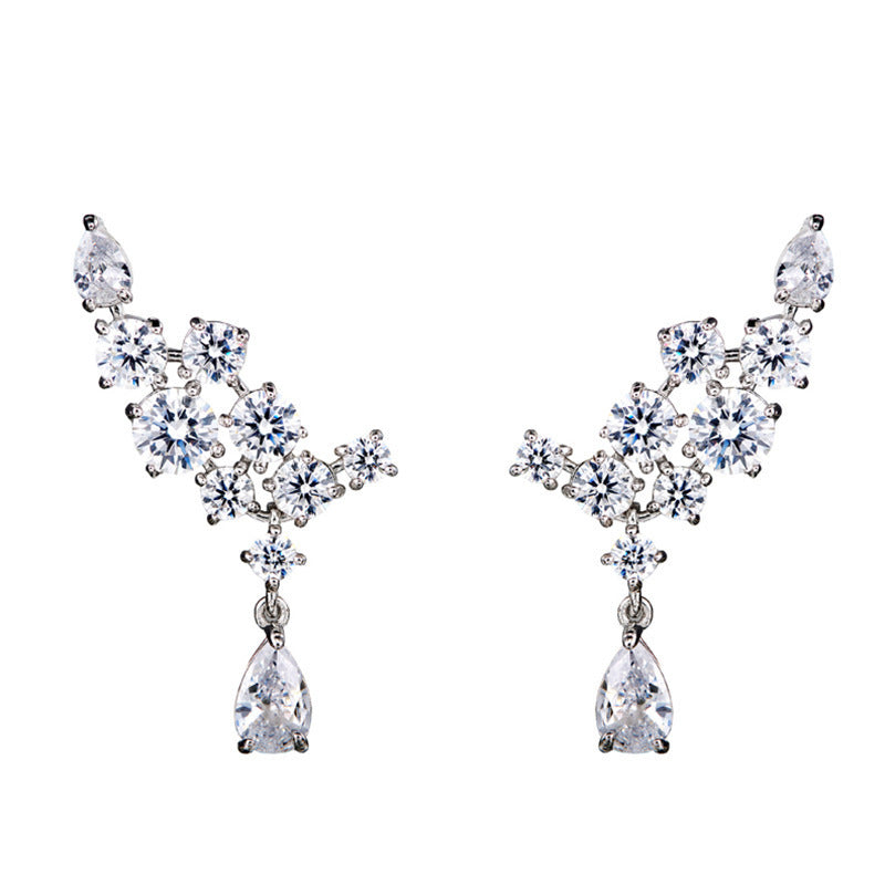 Zircon White Gold Wings Water Drop Earrings-Jewearrings