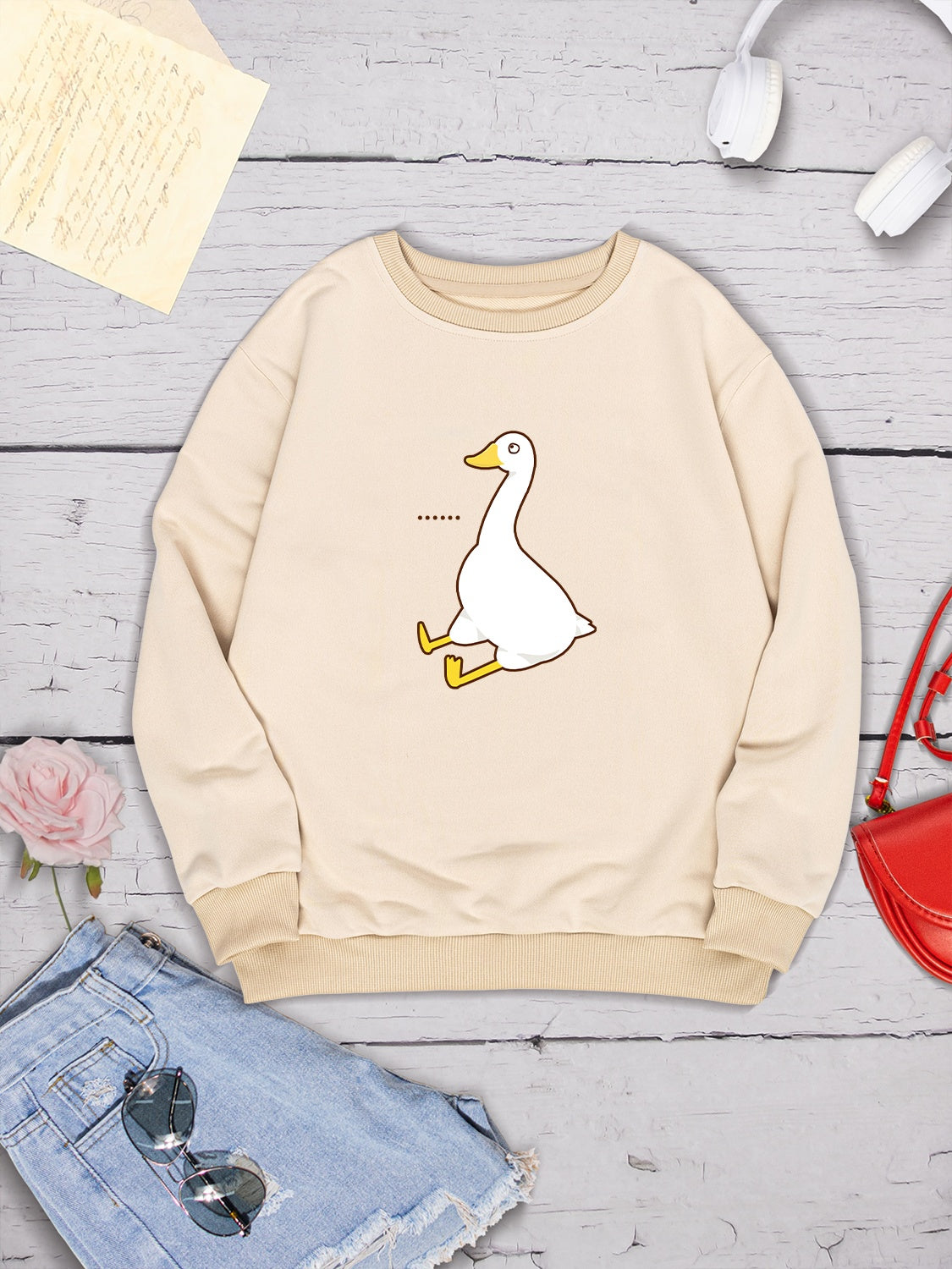 Goose Graphic Round Neck Sweatshirt-Jewearrings