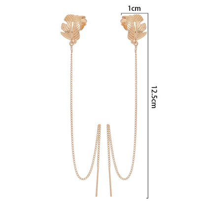 Cross Border Jewelry Personality Leaf Ear Bone Clip Super Long Personality Tassel Ear Thread Earrings-Jewearrings