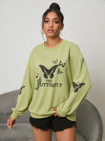 Butterfly Graphic Drop Shoulder Sweatshirt-Jewearrings