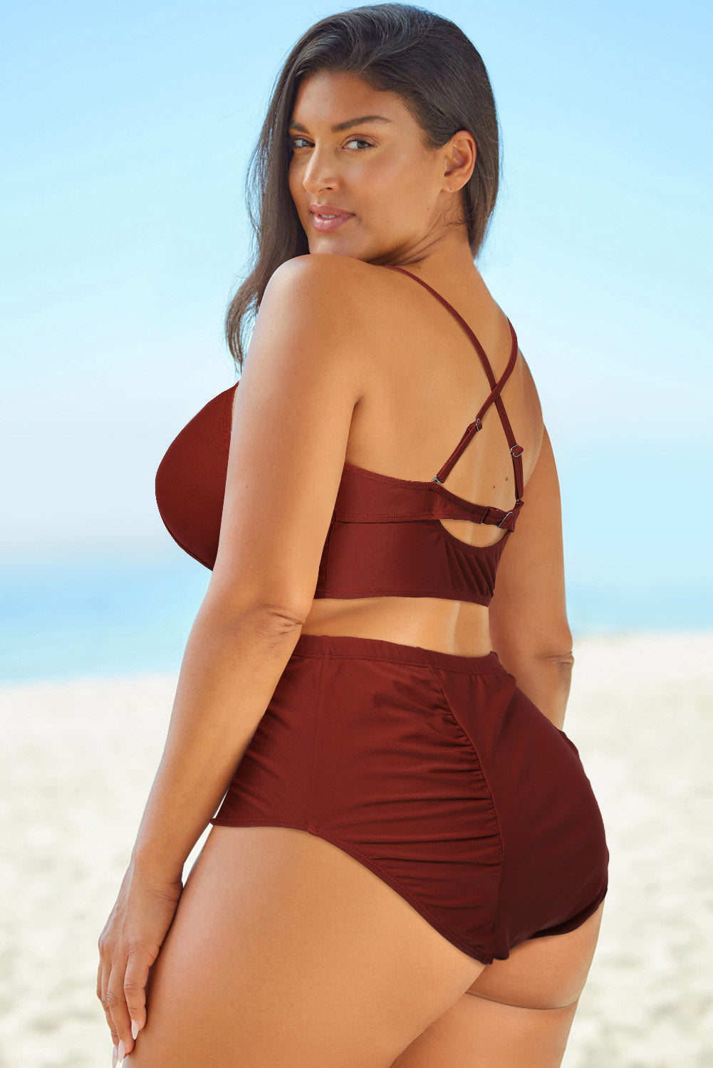 Full Size Halter Neck Crisscross Ruched Two-Piece Swimsuit-Jewearrings