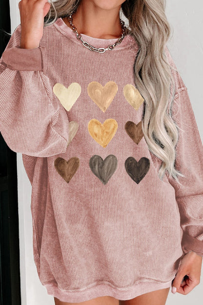 Heart Round Neck Dropped Shoulder Sweatshirt-Jewearrings