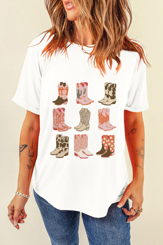 Boot Graphic Round Neck Short Sleeve T-Shirt-Jewearrings