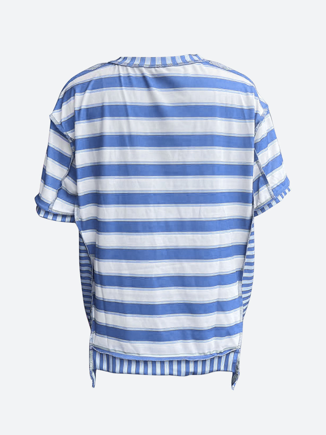 Full Size Contrast Stitching Striped Round Neck T-Shirt-Jewearrings