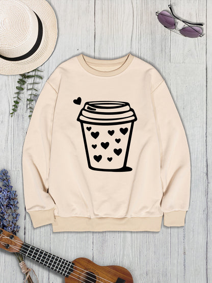 Coffee Graphic Round Neck Sweatshirt-Jewearrings