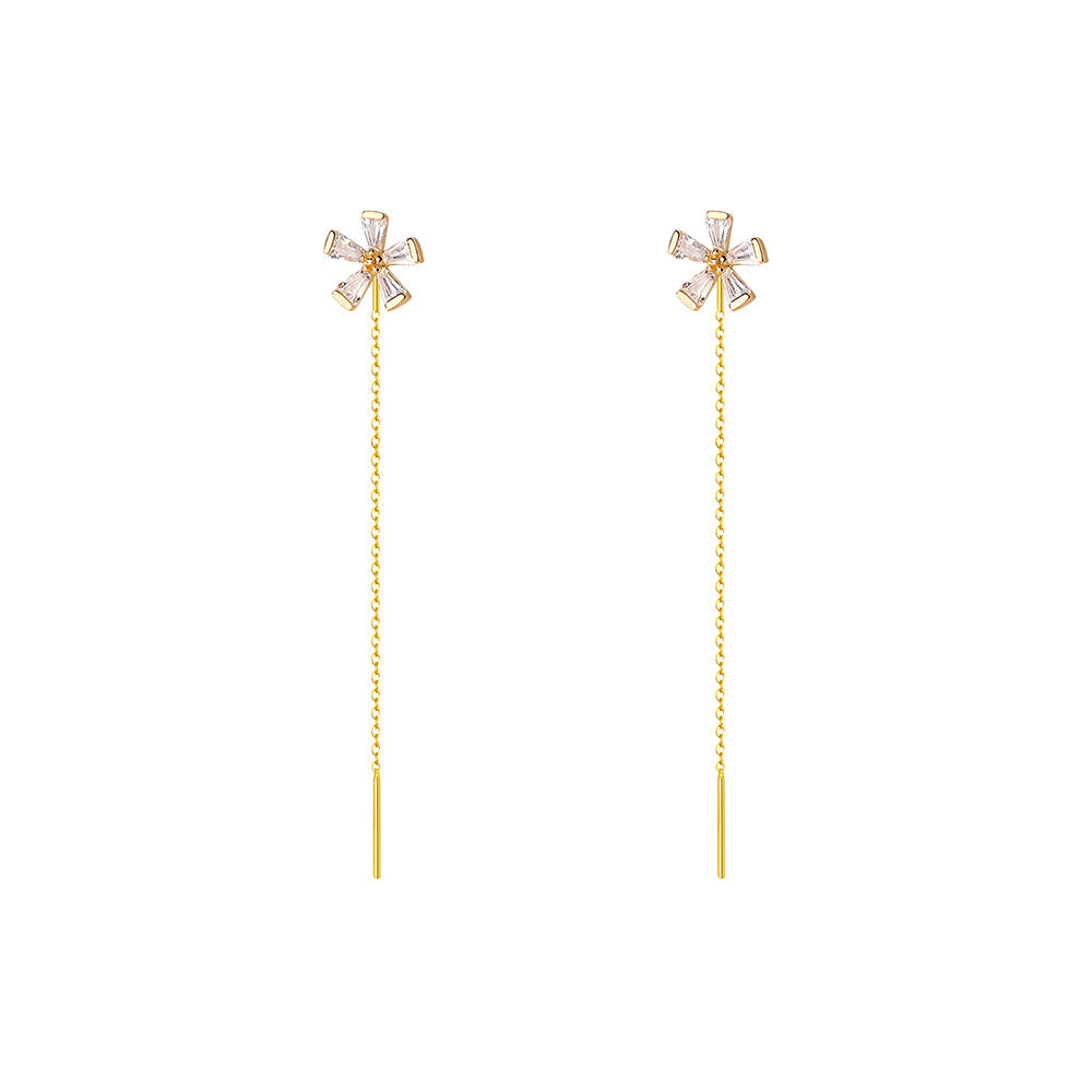 Women's Graceful And Fashionable Sterling Silver Zircon Flower Earrings-Jewearrings