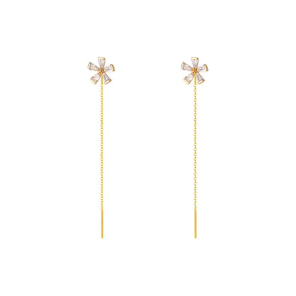 Women's Graceful And Fashionable Sterling Silver Zircon Flower Earrings-Jewearrings