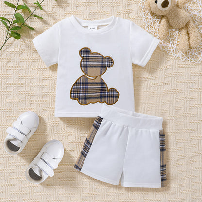 Baby Bear Graphic Round Neck Tee and Short Set-Jewearrings