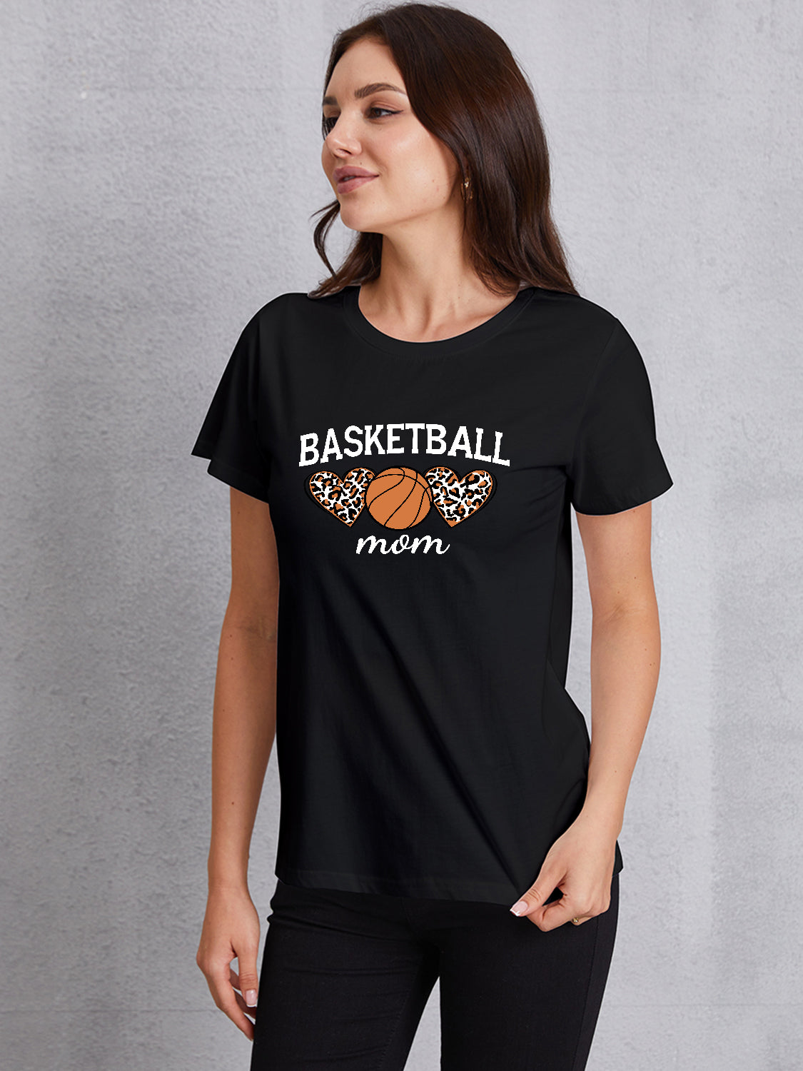 BASKETBALL MOM Round Neck Short Sleeve T-Shirt-Jewearrings