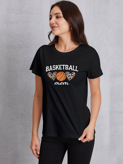 BASKETBALL MOM Round Neck Short Sleeve T-Shirt-Jewearrings