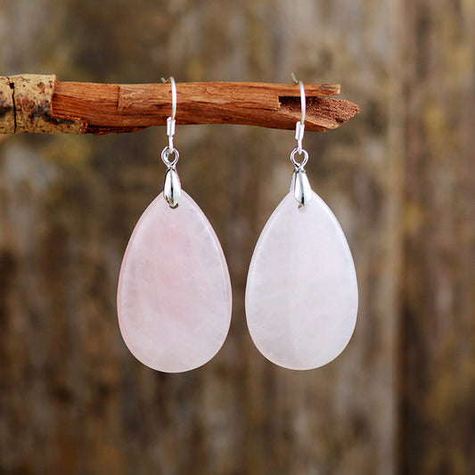 Aventurine Rose Quartz Tiger Eye Teardrop Dangle Earrings-Jewearrings