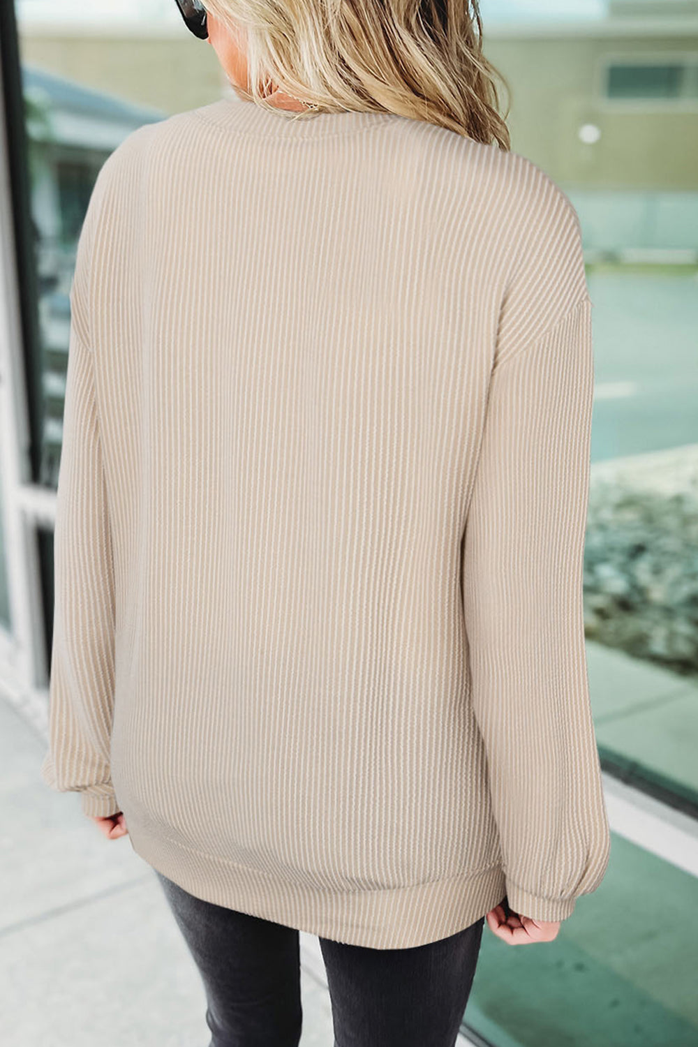 Ribbed Round Neck Long Sleeve Graphic Sweatshirt-Jewearrings